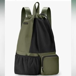 Swim Bag with Wet Pocket, Mesh Drawstring Backpack Green for Men Women